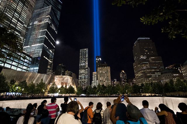 The Tribute in Light on September 11, 2016 (Getty Images)